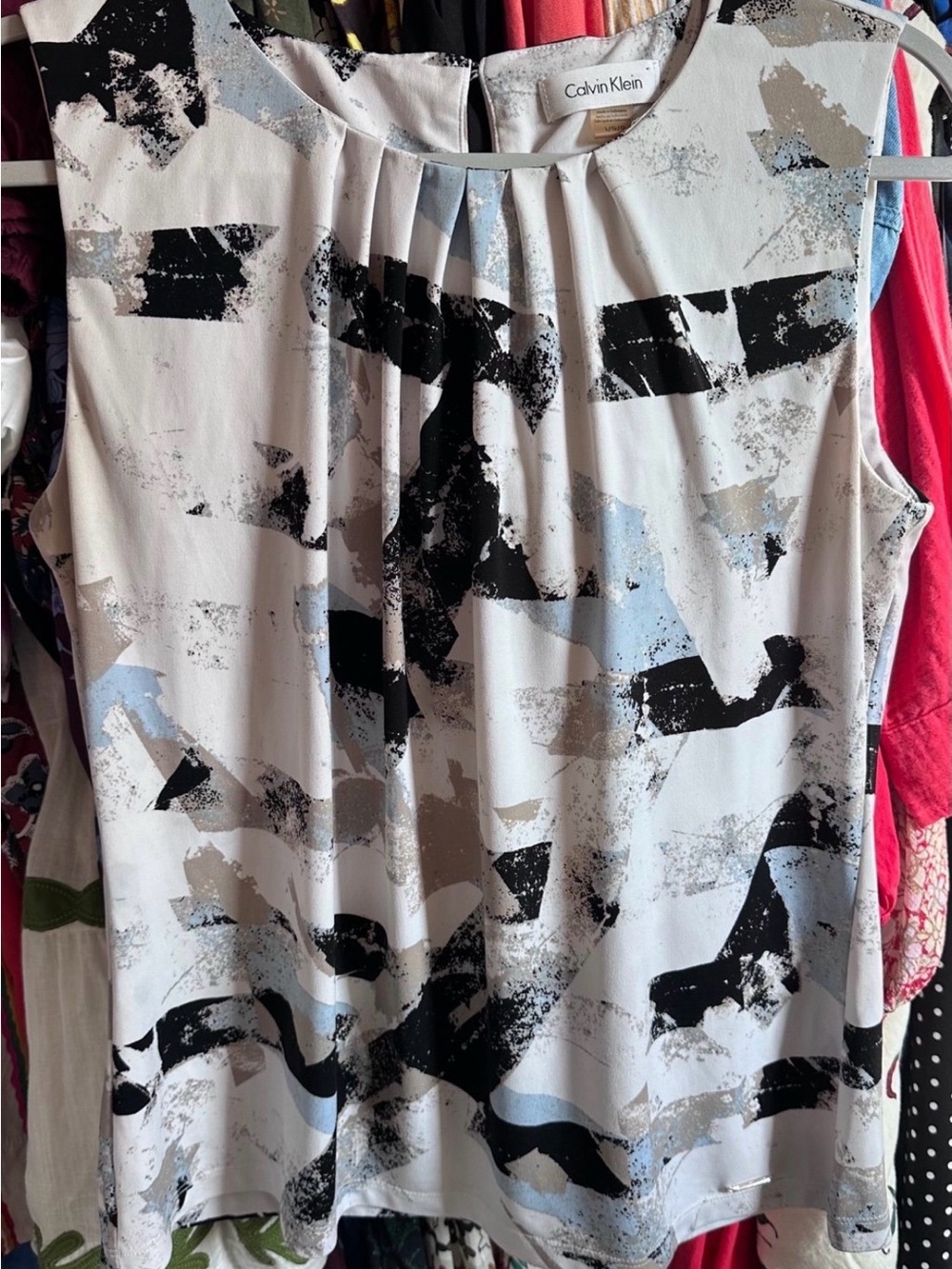 Calvin Klein Women's Abstract Print Sleeveless Skirt - Light Gray/Black/Blue